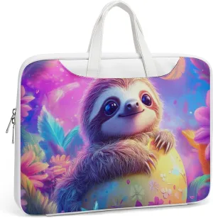 Cute Sloth Easter Egg Leather Bag Laptop Case Slim Water Resistant Computer Bags with Handle Briefcase for Work