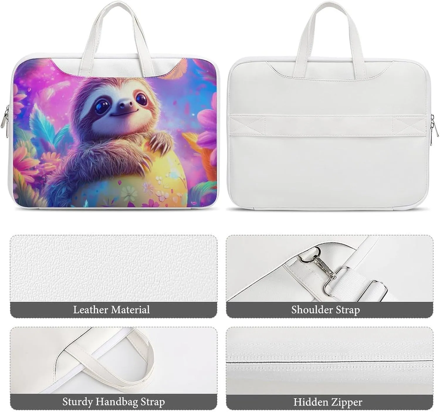 Cute Sloth Easter Egg Leather Bag Laptop Case Slim Water Resistant Computer Bags with Handle Briefcase for Work