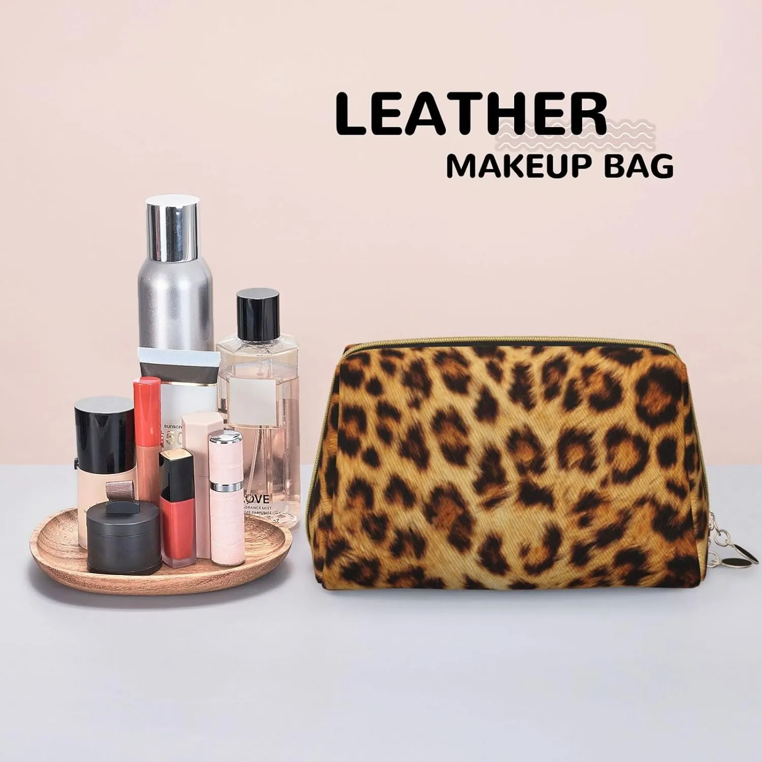 Cute Zipper Cosmetic Pouch Bag for Women, Waterproof Travel Carrying Bag Compatible With Wild Animal Cheetah Leopard Print, Makeup Coin Case, Portable Storage Bag for Office
