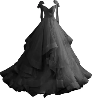 CWOAPO Layered Ruffles Tulle Prom Dresses Spaghetti Strap Ball Gowns Long Elegant V Neck Bow Formal Evening Dress 2025