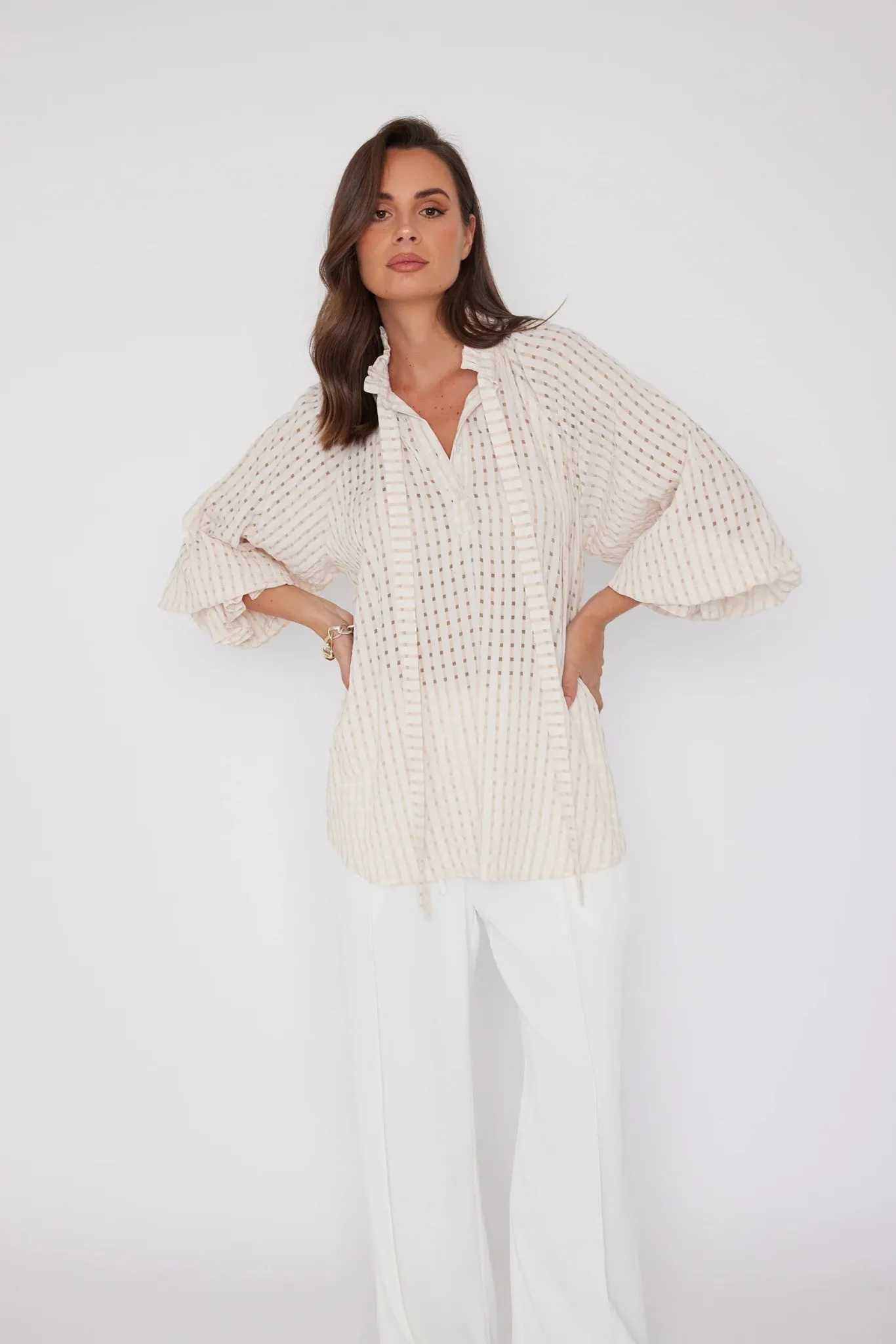 Danill Chequer Blouse | Beige