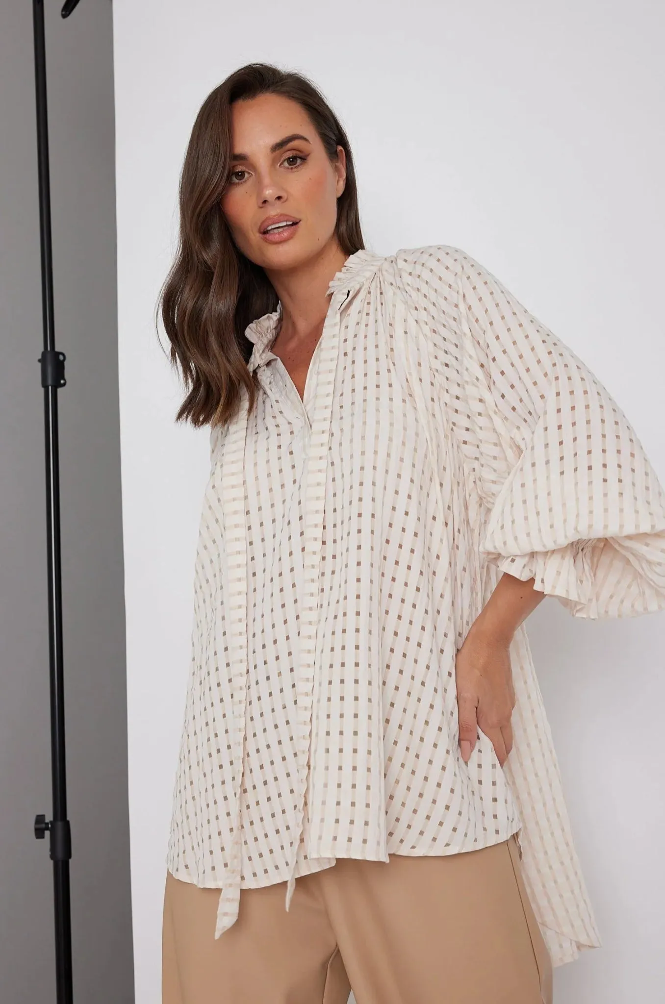 Danill Chequer Blouse | Beige