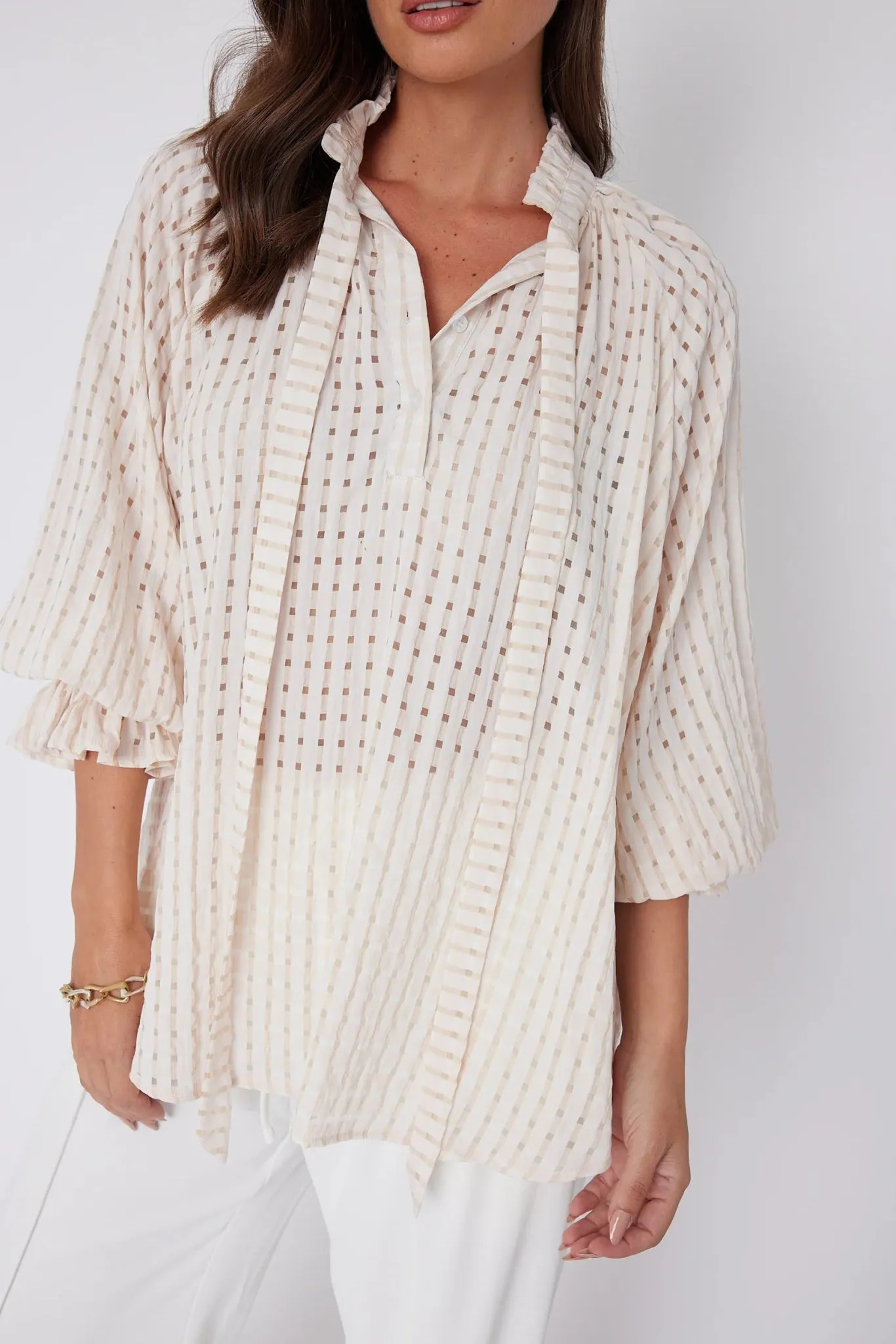 Danill Chequer Blouse | Beige