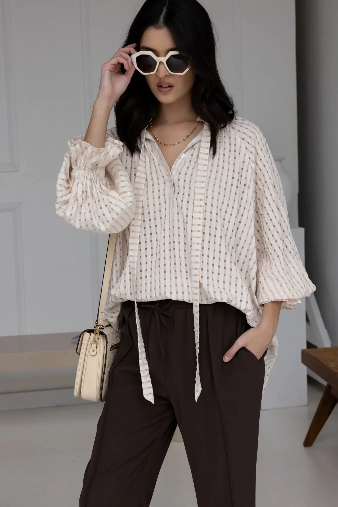 Danill Chequer Blouse | Beige