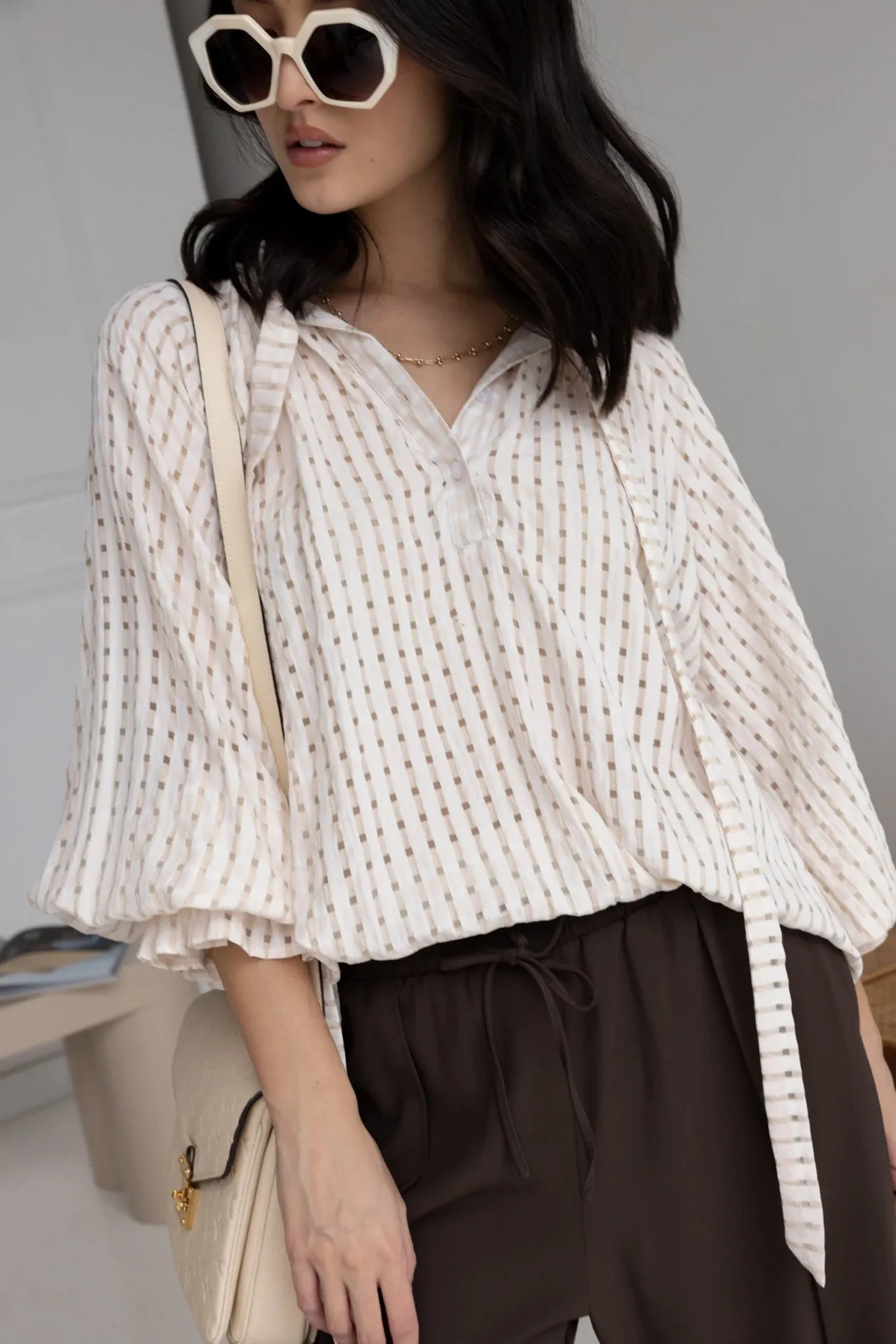Danill Chequer Blouse | Beige