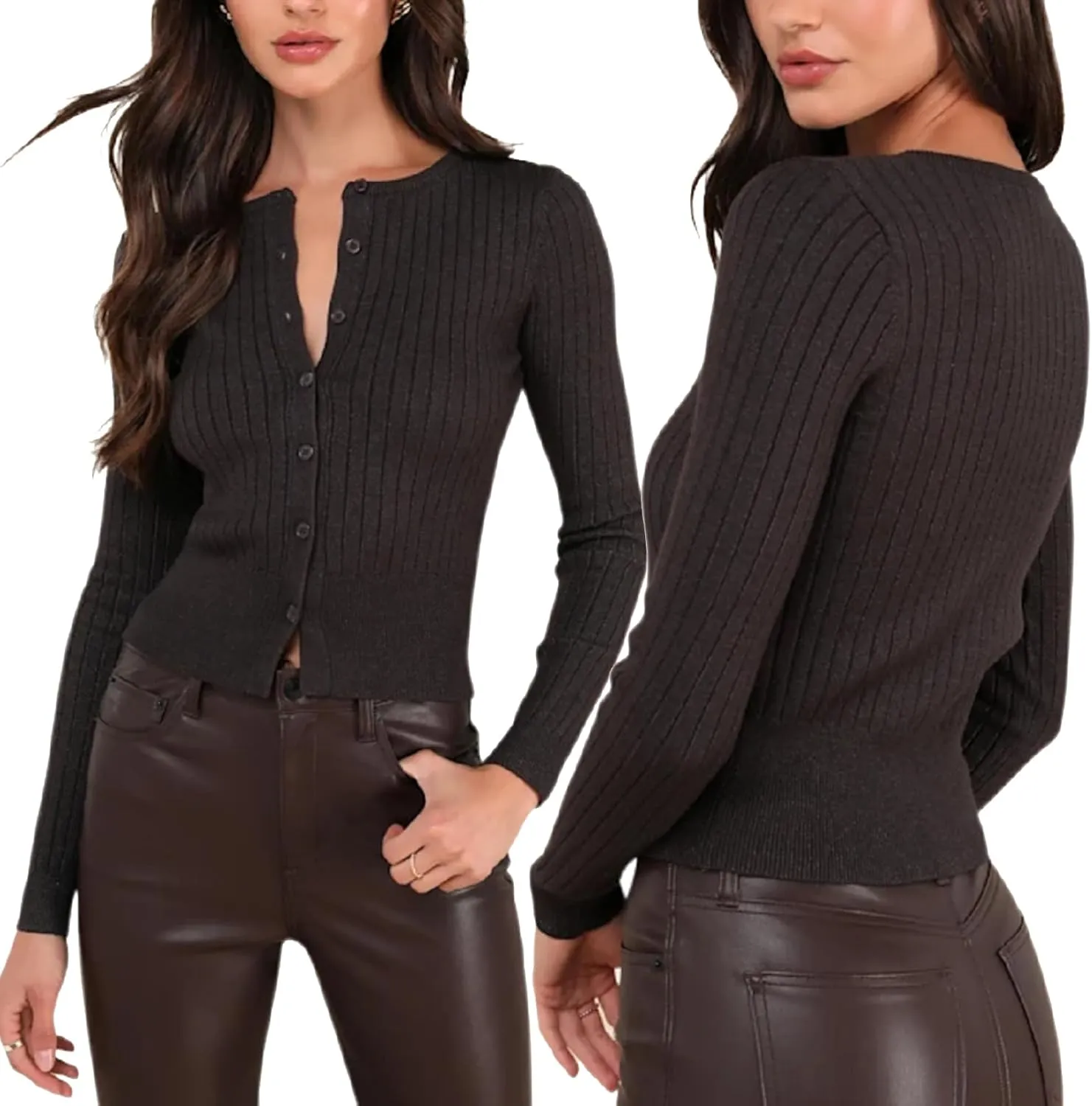 DeftSharp Women's V-Neck Knit Cardigan - Long Sleeve Button-Up Sweater Casual Formal Wear