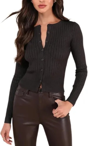 DeftSharp Women's V-Neck Knit Cardigan - Long Sleeve Button-Up Sweater Casual Formal Wear