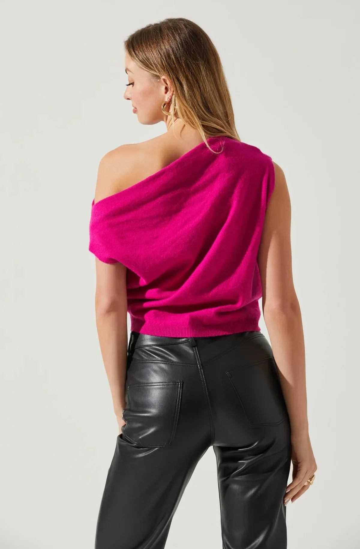 Devin Sleeveless One Shoulder Sweater - Pink