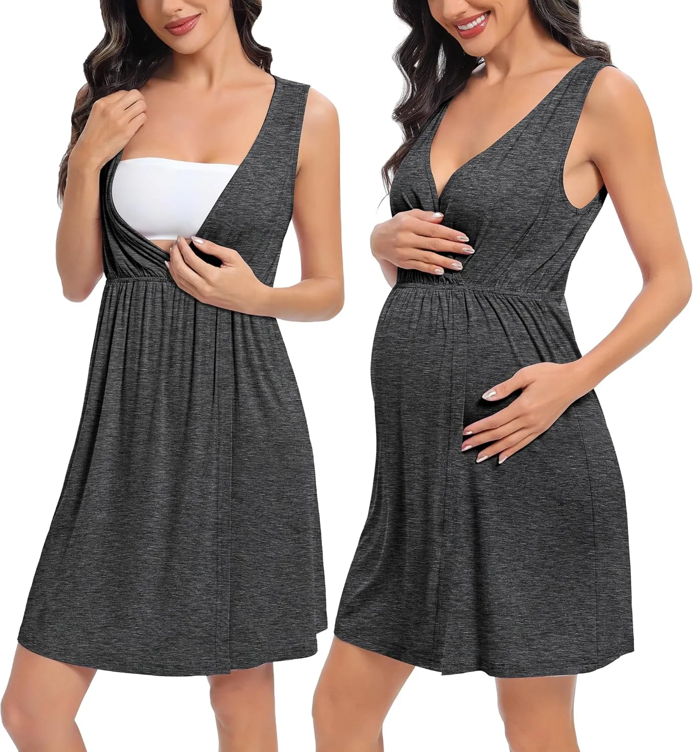 DIKFA Womens Maternity Set 2PCS Nursing Nightgown for Breastfeeding 3 in 1 Labor Delivery Nursing Dress Birthing Bathrobe Set