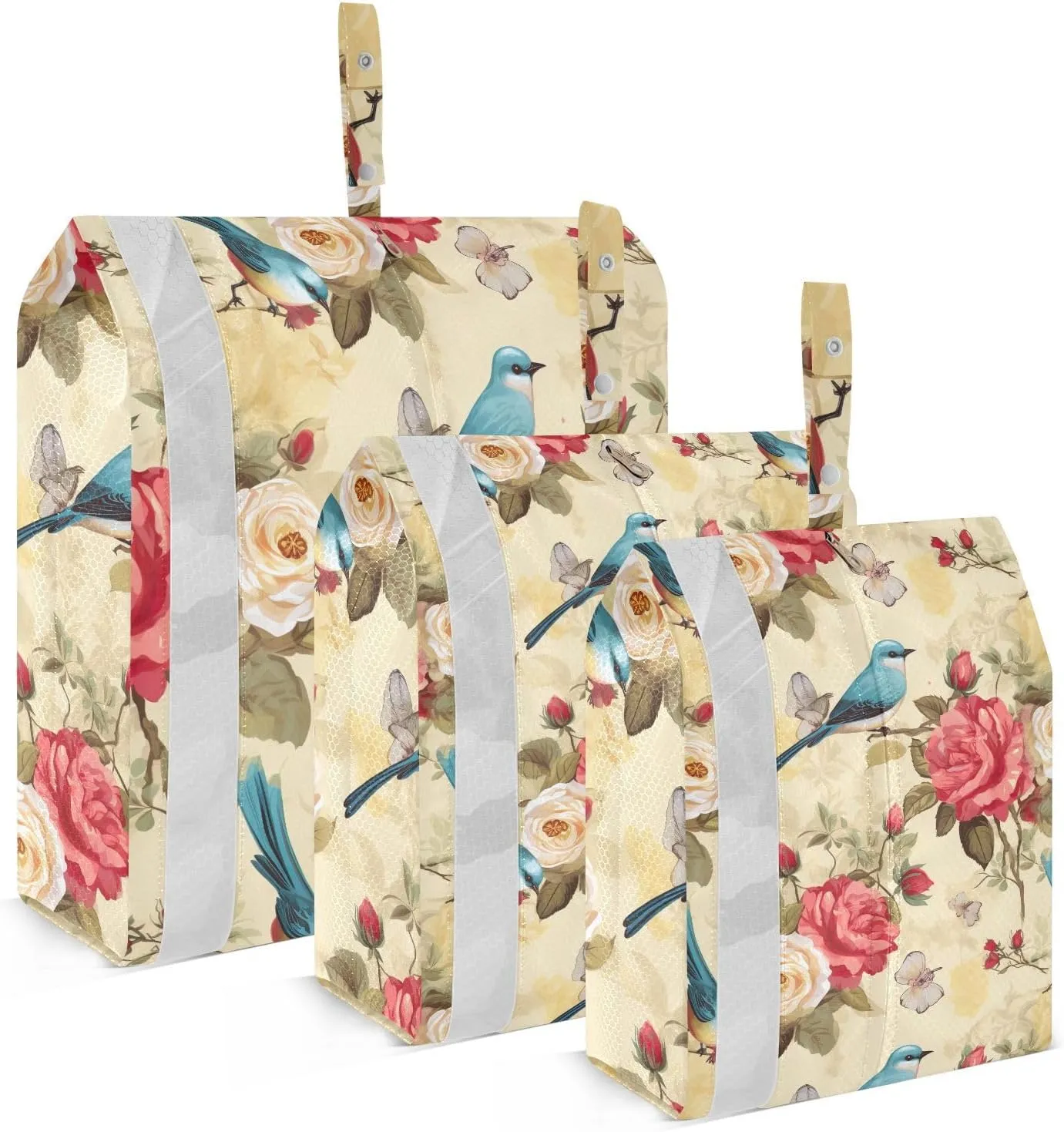 DOMIKING Birds Red Rose Flowers Packing Cubes for Travel Luggage Organizer Hanging Packing Bag for Clothes Suitcases Set of 3