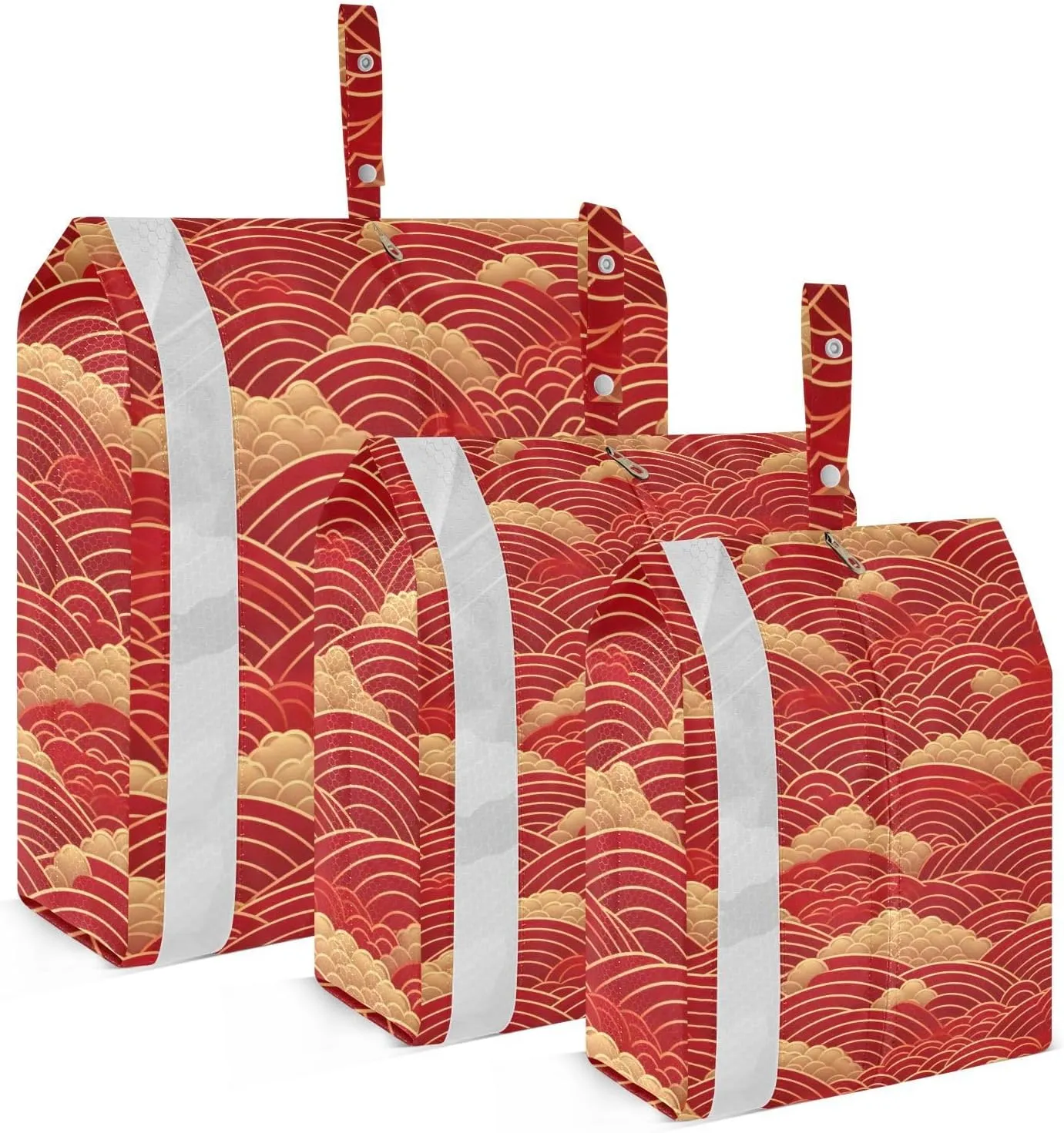 DOMIKING Chinese Water Waves Red Packing Cubes for Travel Luggage Organizer Hanging Packing Bag for Clothes Suitcases Set of 3