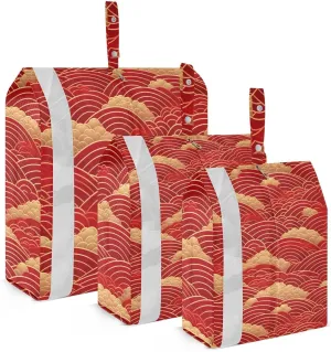 DOMIKING Chinese Water Waves Red Packing Cubes for Travel Luggage Organizer Hanging Packing Bag for Clothes Suitcases Set of 3