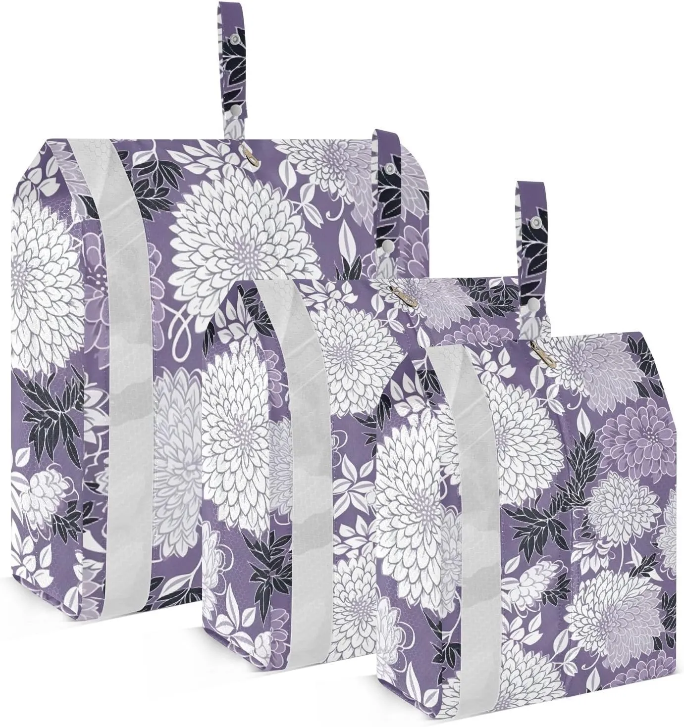 DOMIKING Purple Chinese Florasl Lilac Packing Cubes for Travel Luggage Organizer Hanging Packing Bag for Suitcases Clothes Set of 3