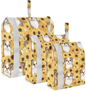 DOMIKING Sunflower Cute Puppy Packing Cubes for Travel Luggage Organizer Hanging Packing Bag for Suitcases Clothes Set of 3