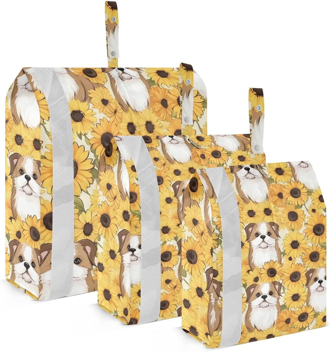 DOMIKING Sunflower Cute Puppy Packing Cubes for Travel Luggage Organizer Hanging Packing Bag for Suitcases Clothes Set of 3