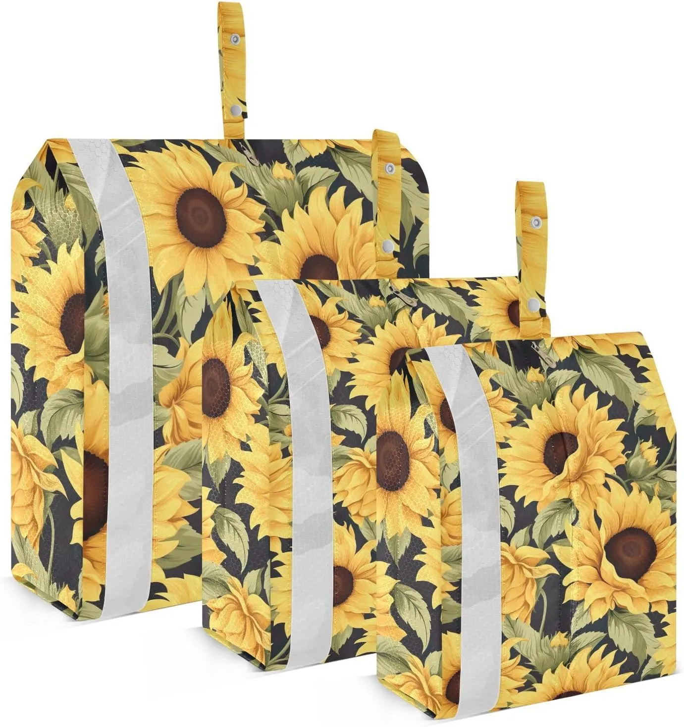 DOMIKING Sunflowers Black Packing Cubes for Travel Luggage Organizer Hanging Packing Bag for Home Vacation Set of 3