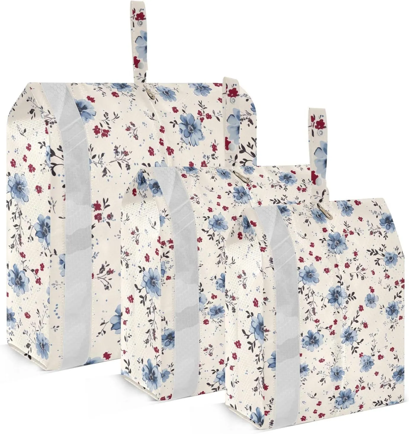 DOMIKING Vintage Blue Floral Packing Cubes for Travel Luggage Organizer Hanging Packing Bag for Carry On Suitcases Clothes Set of 3
