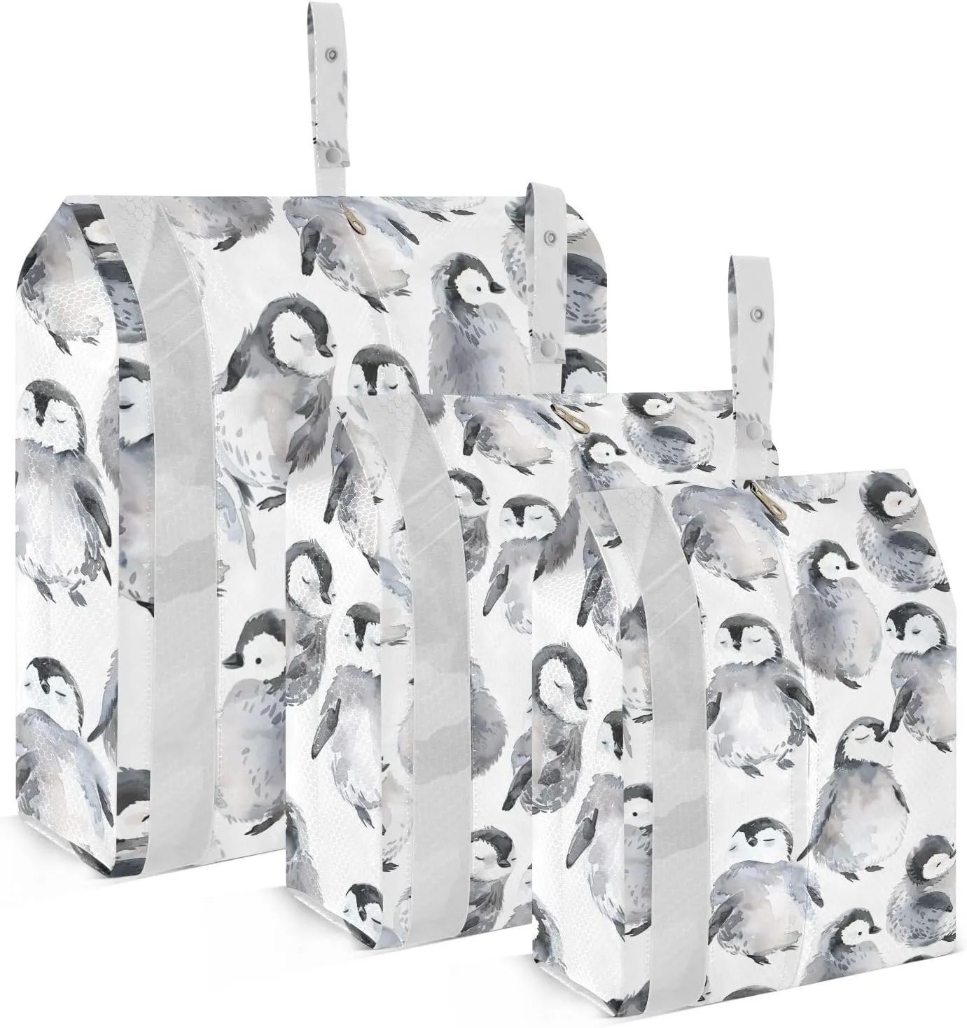DOMIKING Watercolor Penguin Packing Cubes for Travel Luggage Organizer Hanging Packing Bag for Vacation Home Set of 3