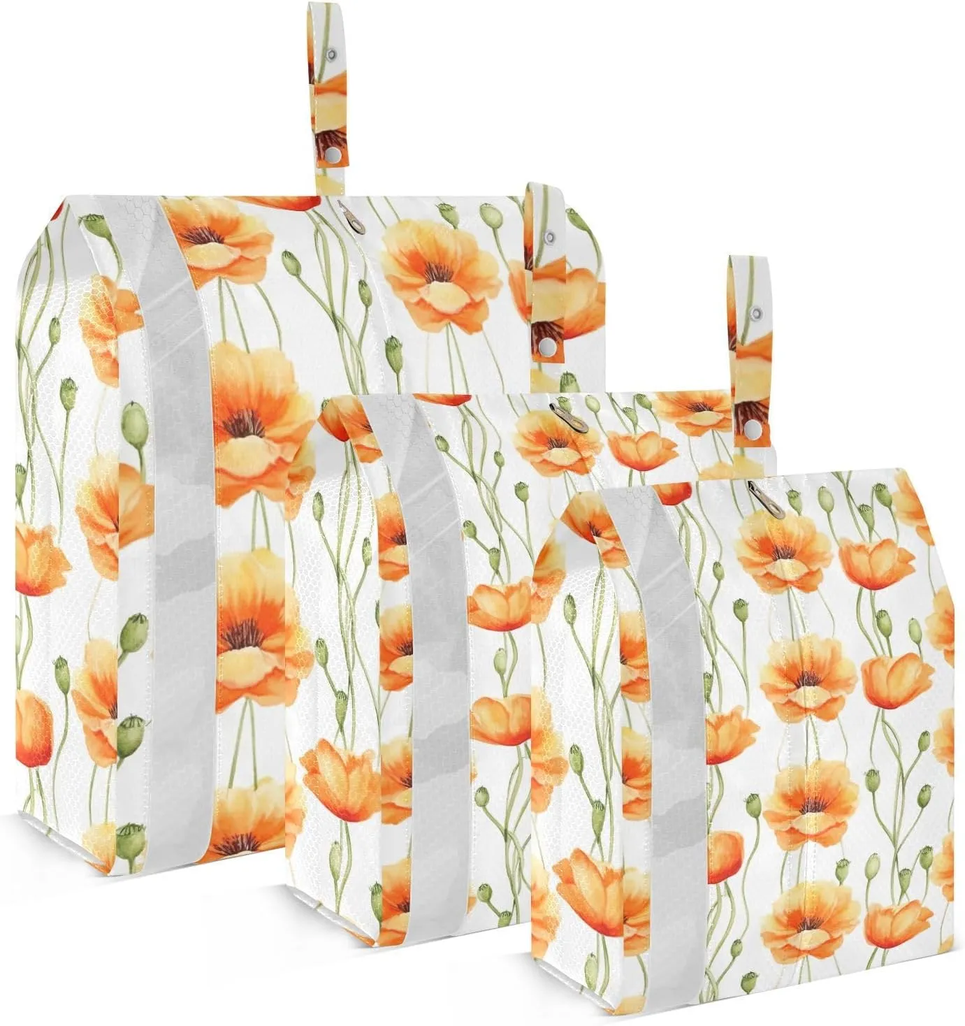 DOMIKING White Poppy Flowers Orange Packing Cubes for Travel Luggage Organizer Hanging Packing Bag for Clothes Carry On Suitcase Set of 3