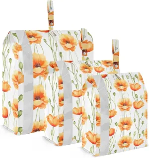 DOMIKING White Poppy Flowers Orange Packing Cubes for Travel Luggage Organizer Hanging Packing Bag for Clothes Carry On Suitcase Set of 3
