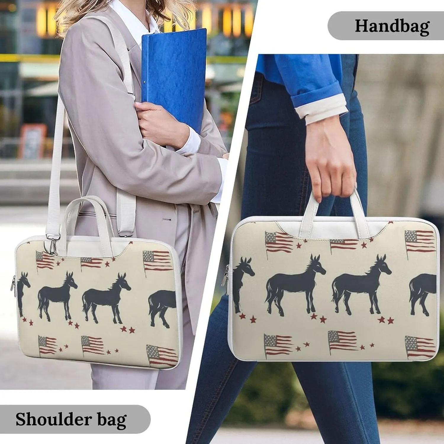 Donkey U.S.A Flag Leather Bag Laptop Case Slim Water Resistant Computer Bags with Handle Briefcase for Work