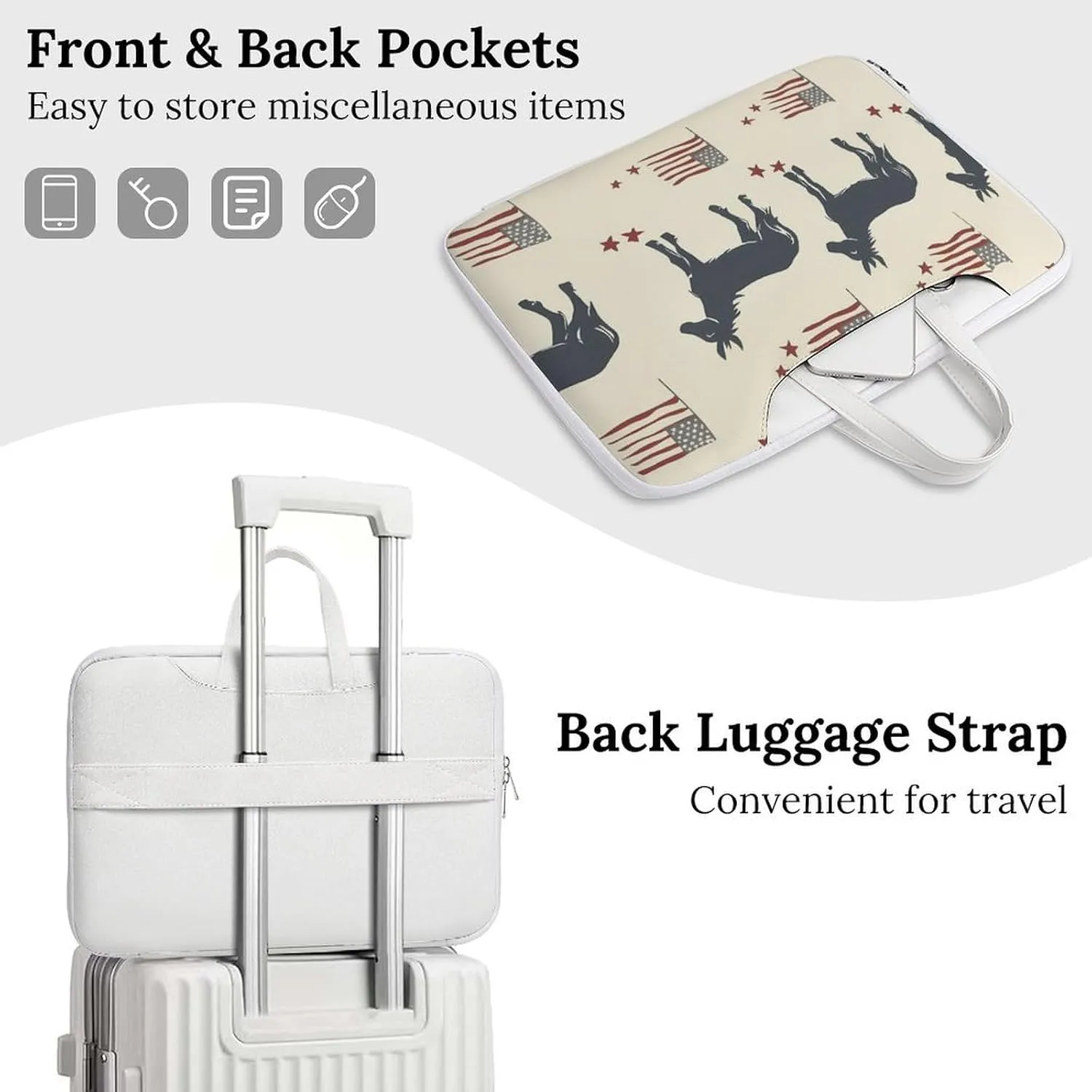 Donkey U.S.A Flag Leather Bag Laptop Case Slim Water Resistant Computer Bags with Handle Briefcase for Work