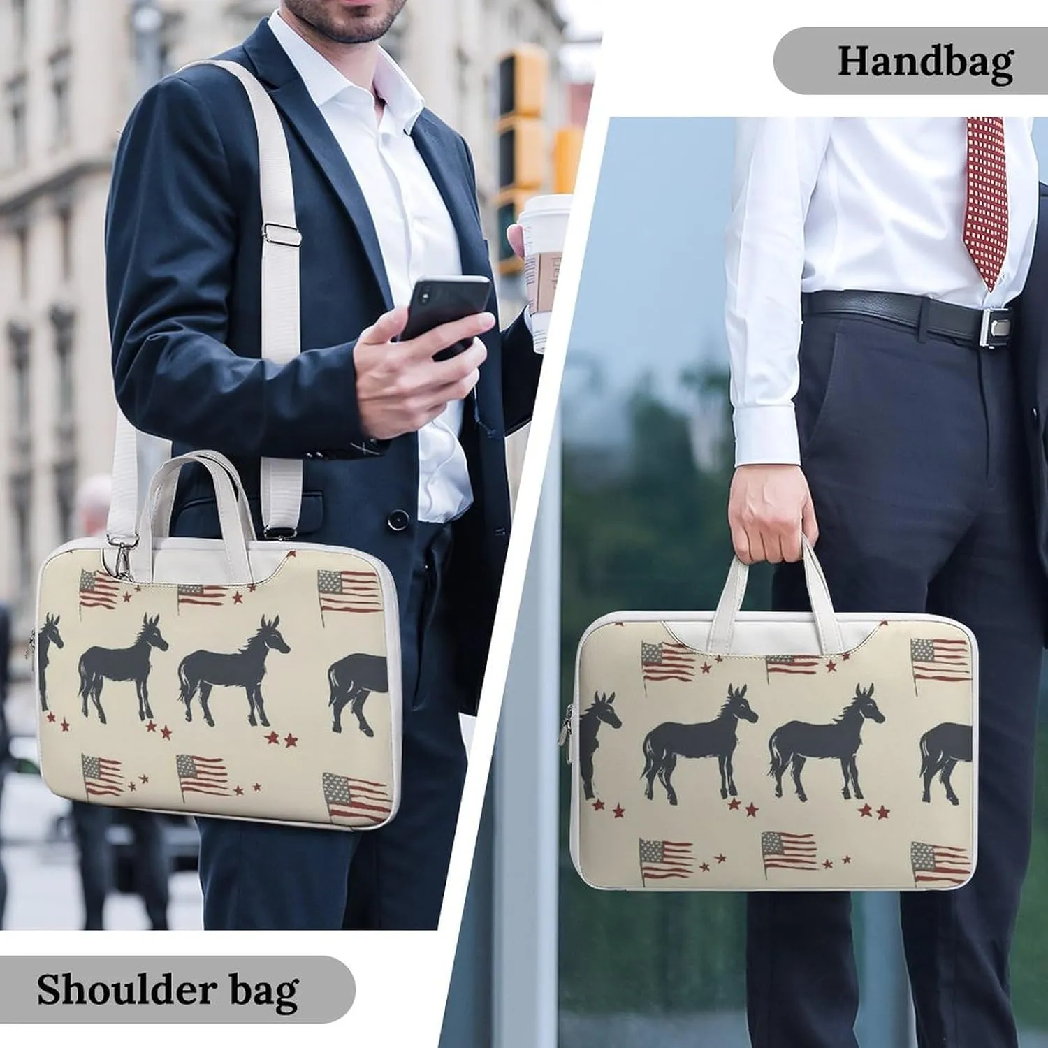 Donkey U.S.A Flag Leather Bag Laptop Case Slim Water Resistant Computer Bags with Handle Briefcase for Work