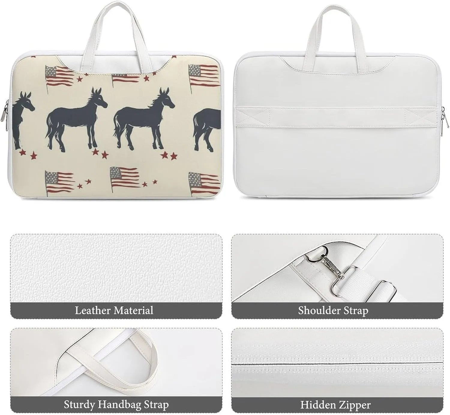 Donkey U.S.A Flag Leather Bag Laptop Case Slim Water Resistant Computer Bags with Handle Briefcase for Work