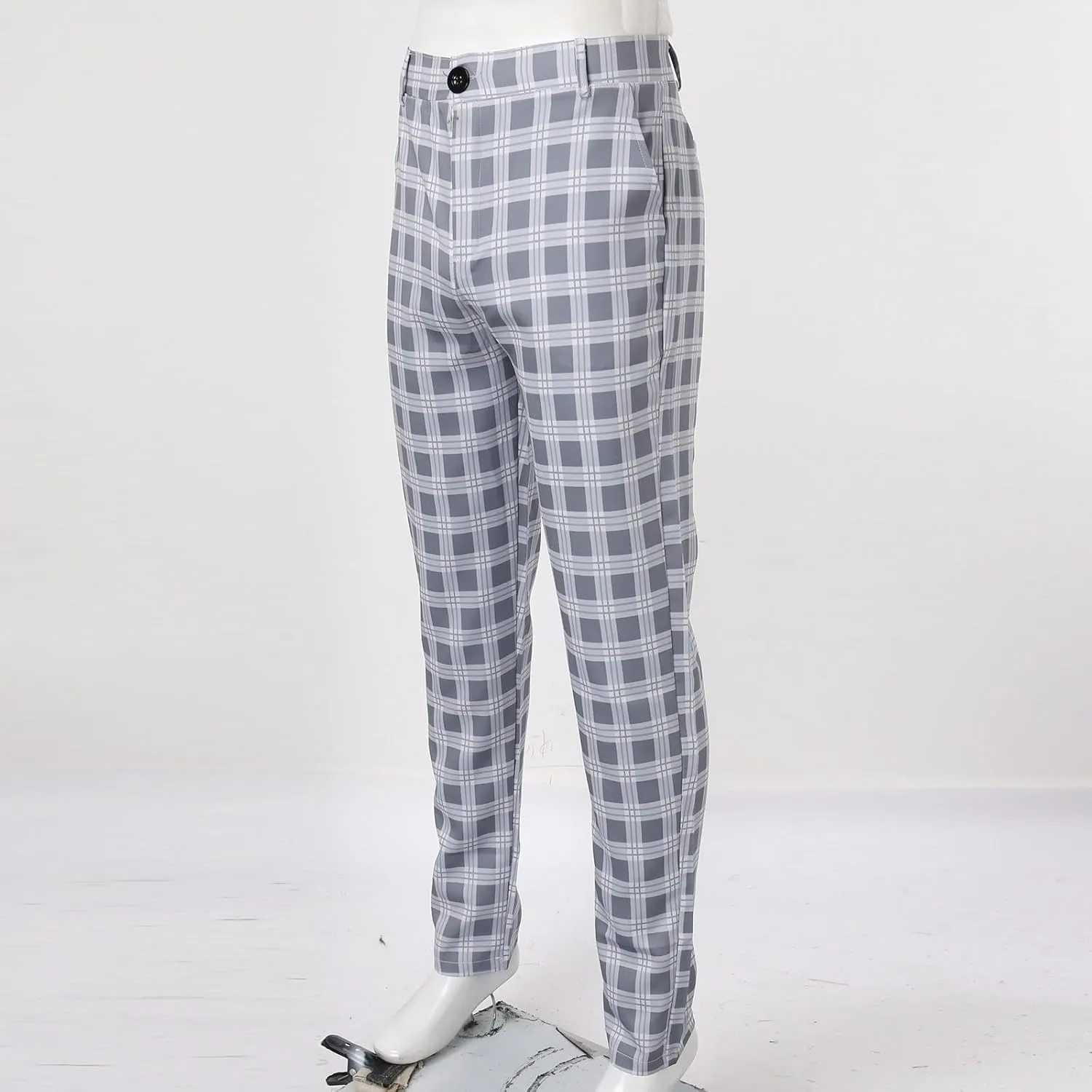Dress Pants for Men Casual Slim Flat Front Plaid Business Work Pencil Trousers Stretch Golf Chino Pants with Pockets