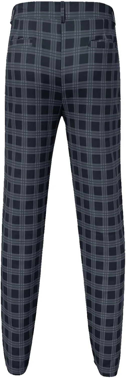 Dress Pants for Men Casual Slim Flat Front Plaid Business Work Pencil Trousers Stretch Golf Chino Pants with Pockets