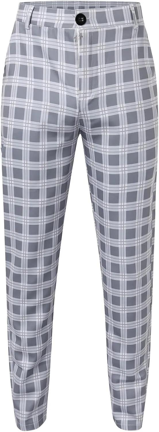 Dress Pants for Men Casual Slim Flat Front Plaid Business Work Pencil Trousers Stretch Golf Chino Pants with Pockets
