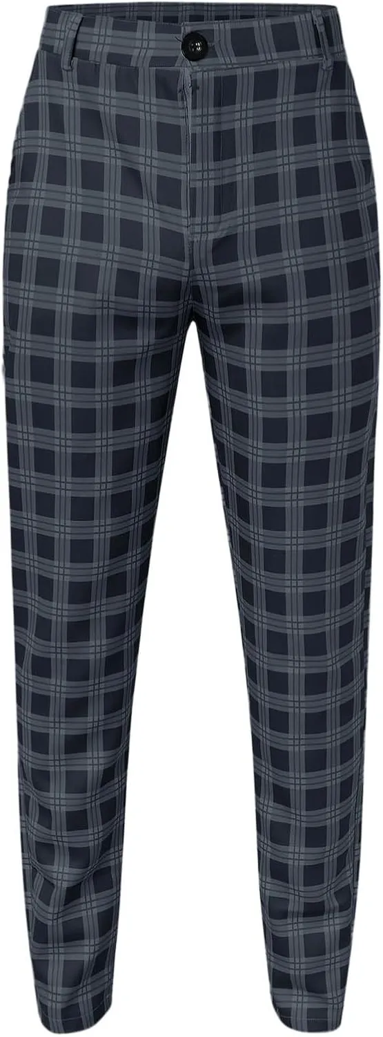 Dress Pants for Men Casual Slim Flat Front Plaid Business Work Pencil Trousers Stretch Golf Chino Pants with Pockets