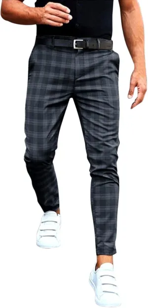 Dress Pants for Men Casual Slim Flat Front Plaid Business Work Pencil Trousers Stretch Golf Chino Pants with Pockets
