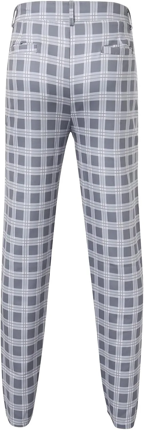 Dress Pants for Men Casual Slim Flat Front Plaid Business Work Pencil Trousers Stretch Golf Chino Pants with Pockets