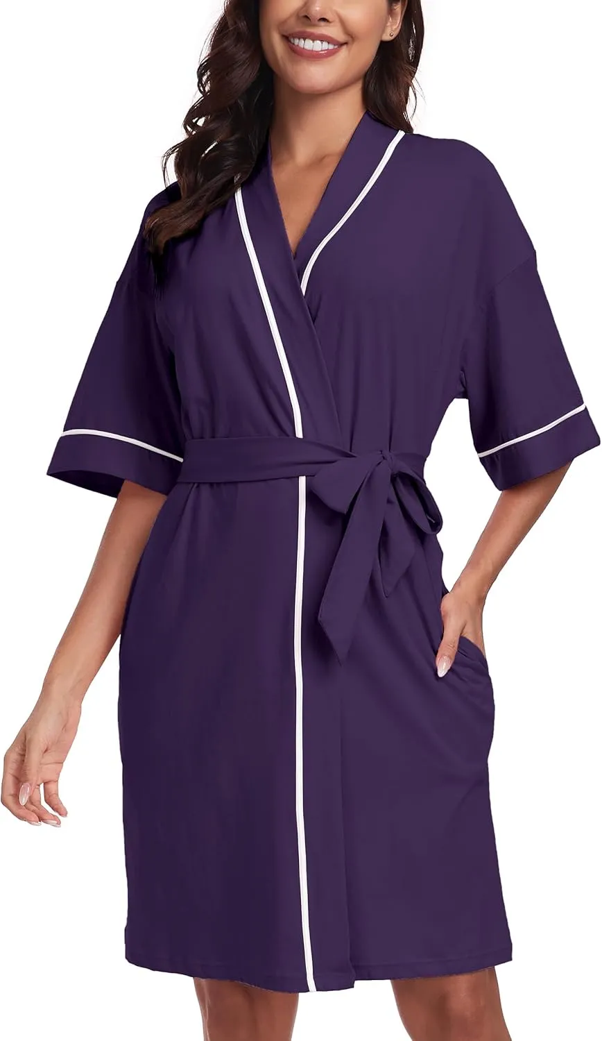 EA'S SECRET Robes for Women Summer Lightweight Bathrobe Bamboo Short Kimono Robe Soft Spa Bath robe Sleepwear for Ladies