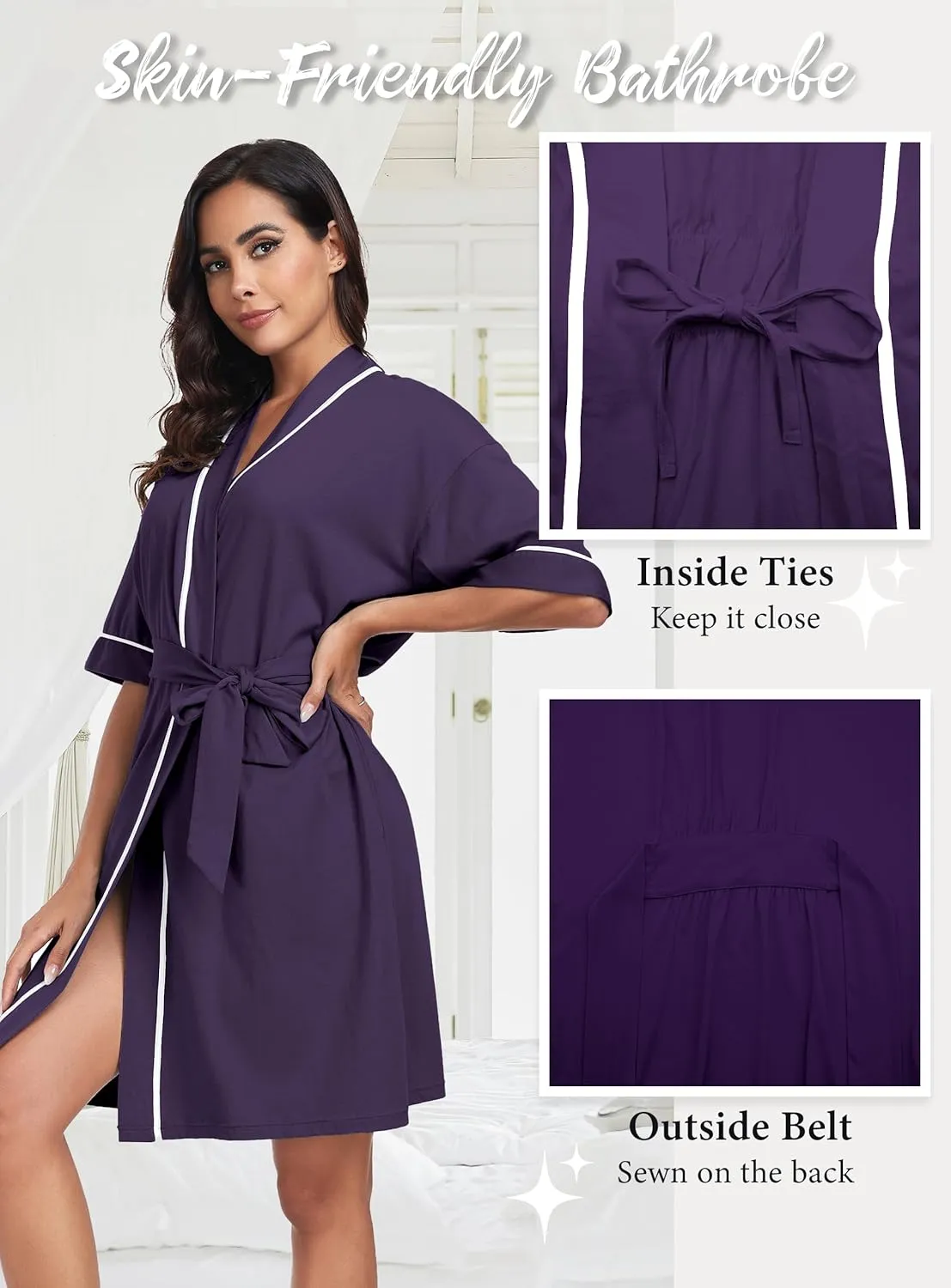 EA'S SECRET Robes for Women Summer Lightweight Bathrobe Bamboo Short Kimono Robe Soft Spa Bath robe Sleepwear for Ladies