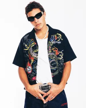 Ed Hardy Dragon Button Up Shirt Black