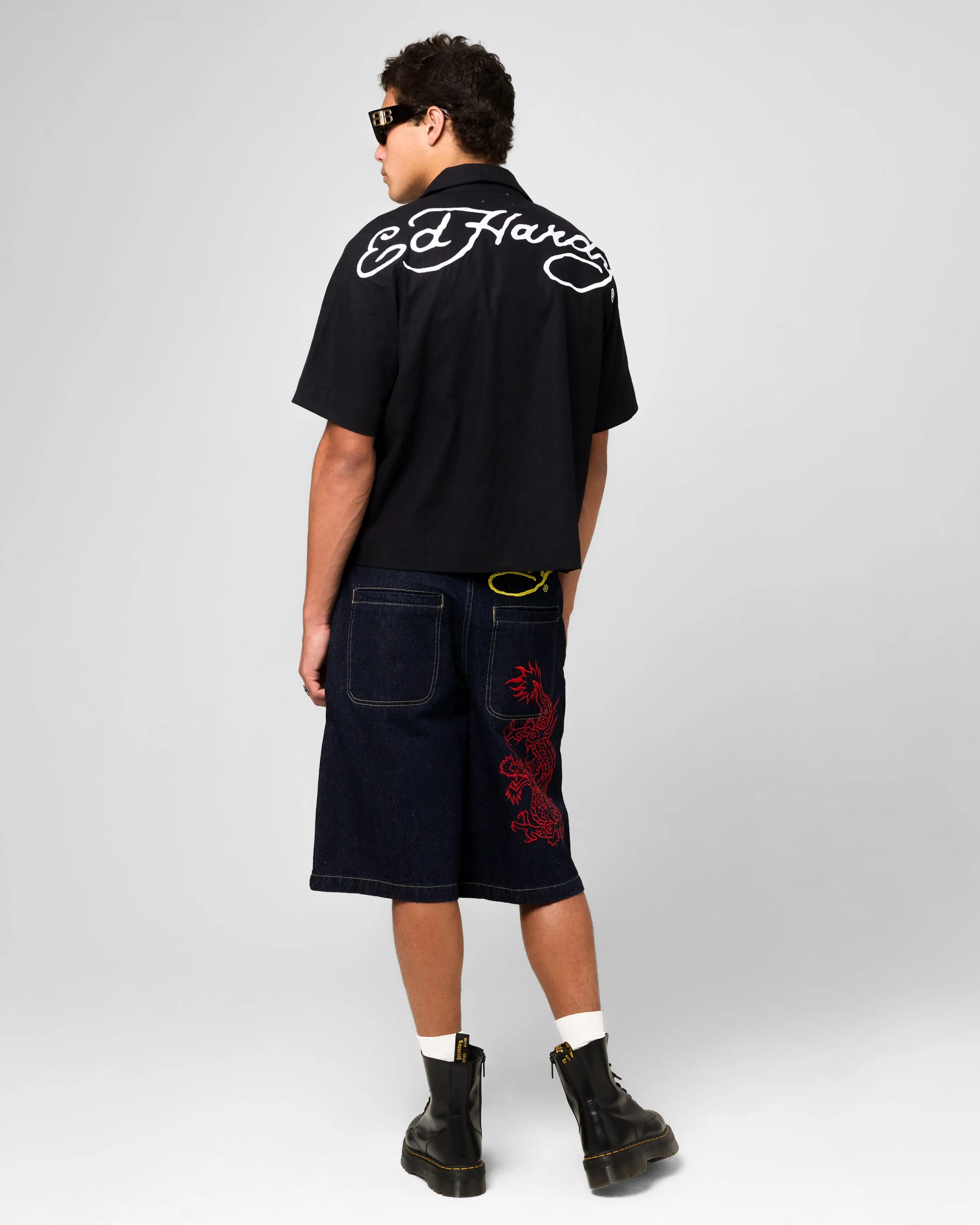 Ed Hardy Dragon Button Up Shirt Black