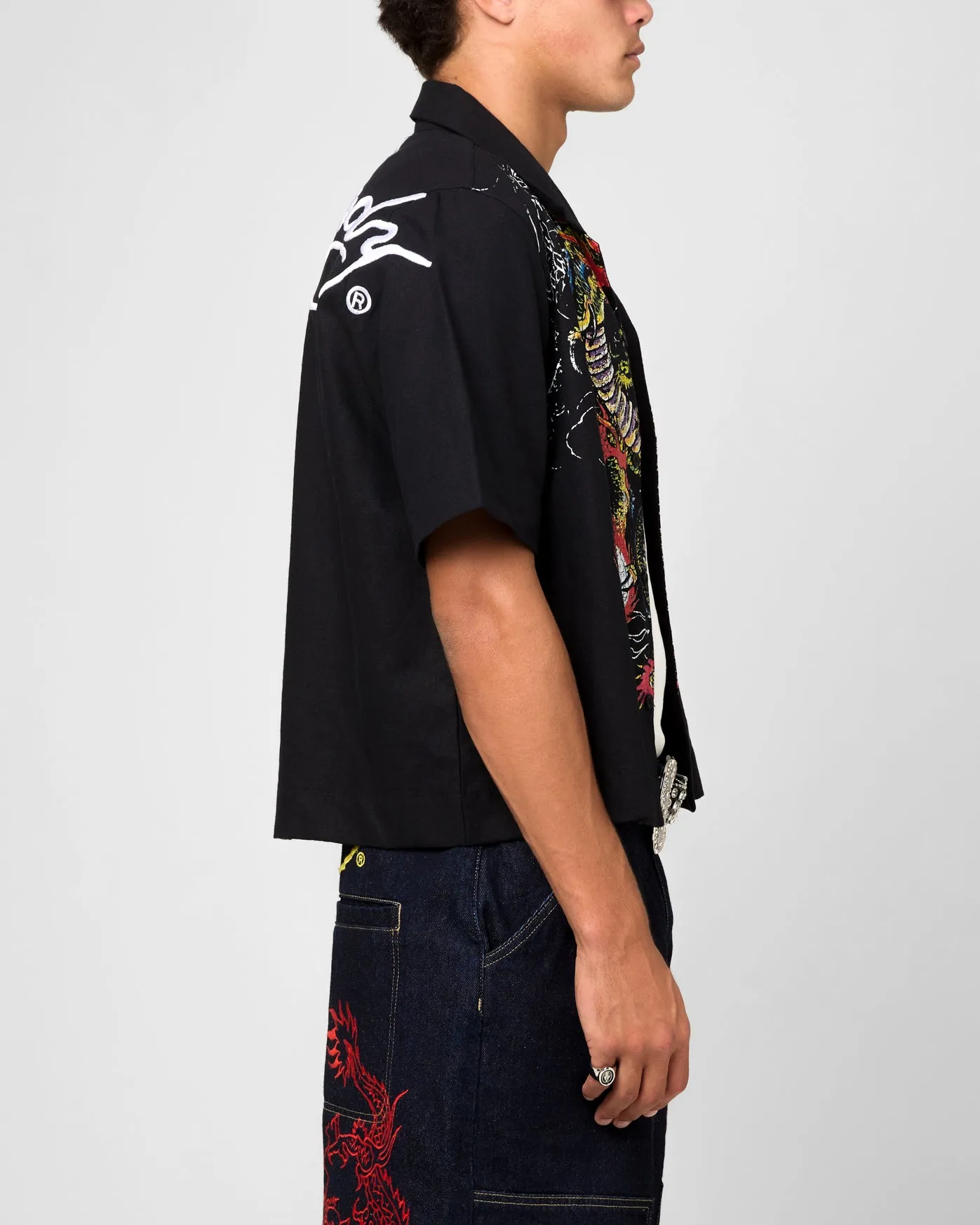 Ed Hardy Dragon Button Up Shirt Black