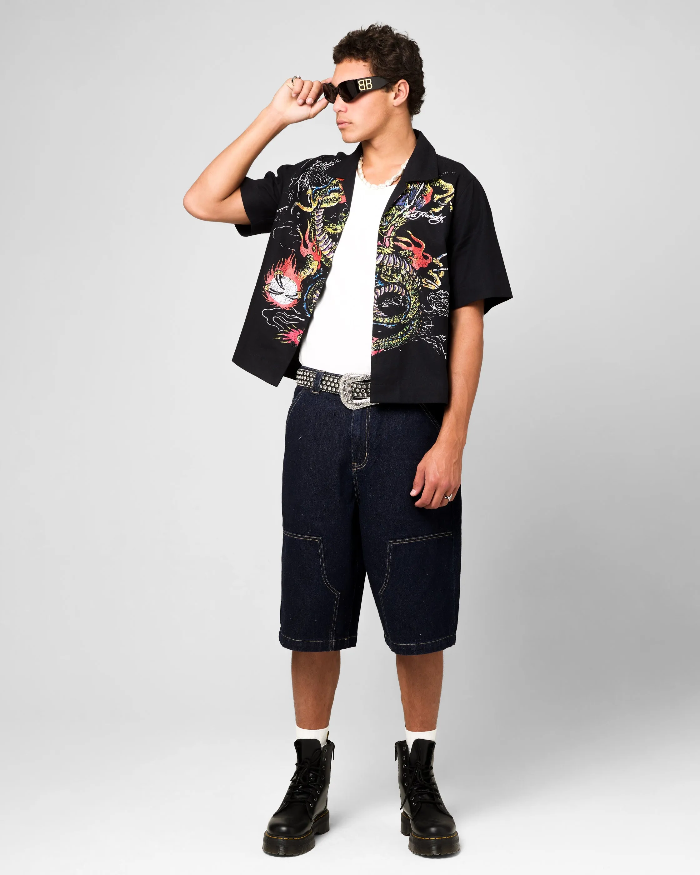 Ed Hardy Dragon Button Up Shirt Black