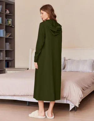 Ekouaer Robe for Women Zipper Robe Loungewear Full Length Sleepwear Pockets Housecoat Casual Straight Robe S-XXL