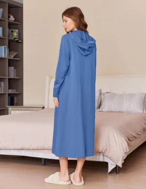 Ekouaer Robe for Women Zipper Robe Loungewear Full Length Sleepwear Pockets Housecoat Casual Straight Robe S-XXL