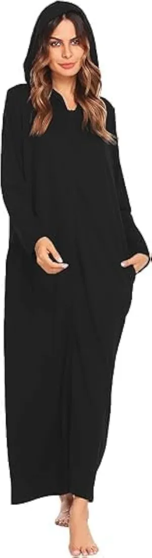 Ekouaer Robe for Women Zipper Robe Loungewear Full Length Sleepwear Pockets Housecoat Casual Straight Robe S-XXL