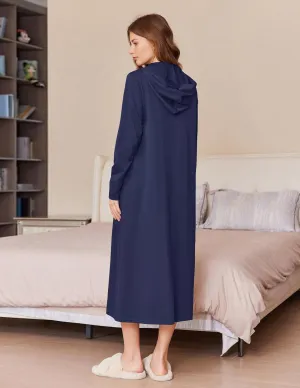 Ekouaer Robe for Women Zipper Robe Loungewear Full Length Sleepwear Pockets Housecoat Casual Straight Robe S-XXL