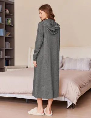 Ekouaer Robe for Women Zipper Robe Loungewear Full Length Sleepwear Pockets Housecoat Casual Straight Robe S-XXL