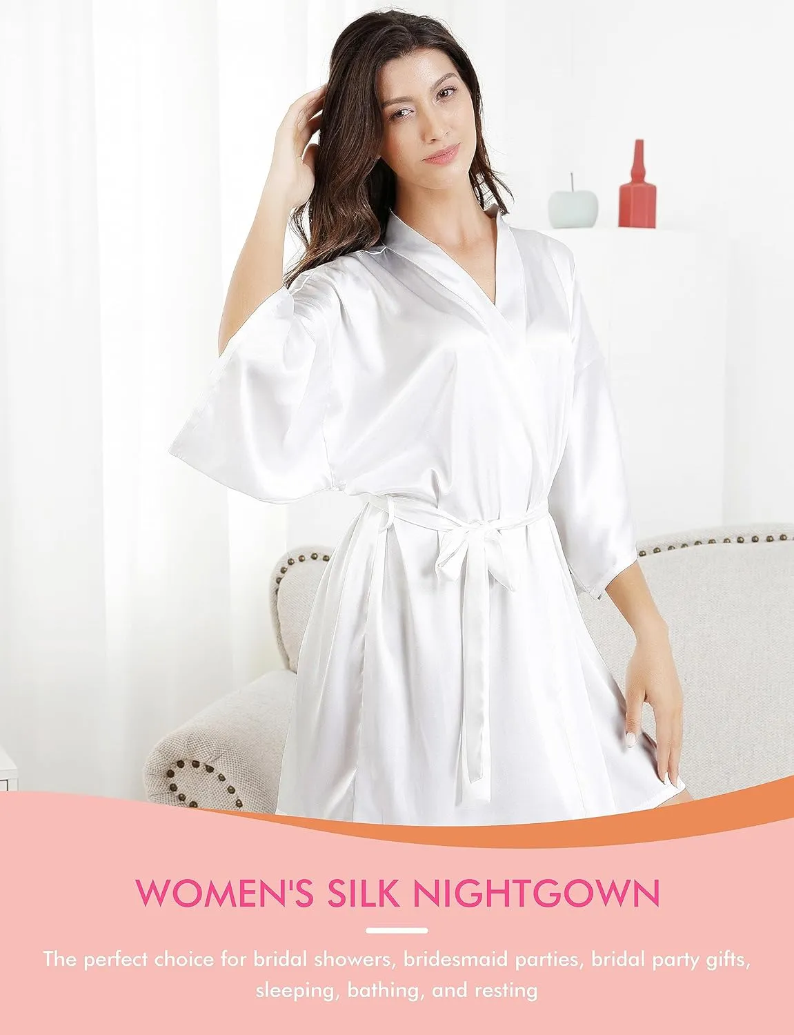 EPLAZA 7 Pcs Women Silky Satin Robe Wedding Bridal Party Bride Bridesmaid Robes Kimono Loungewear Dressing Gowns