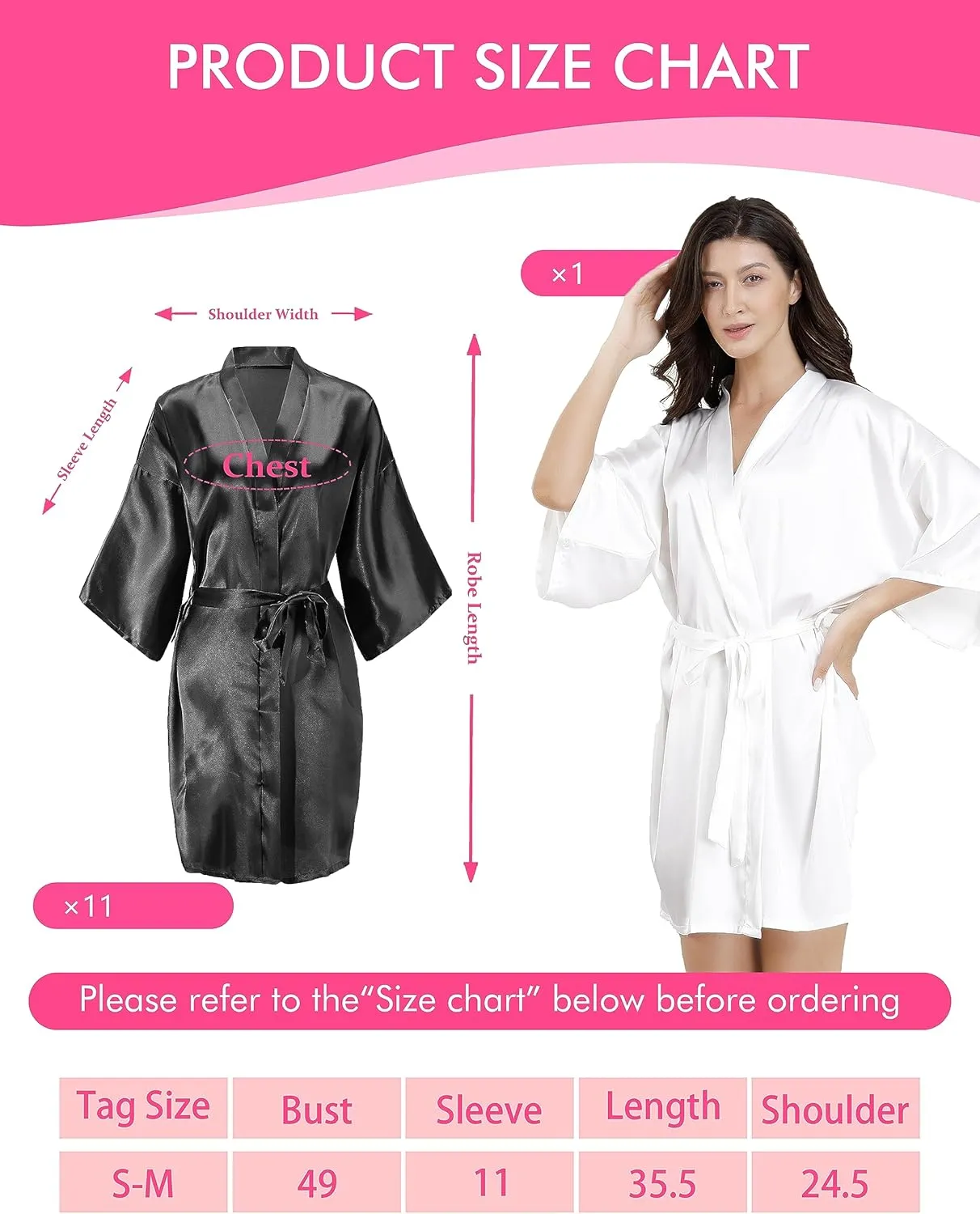 EPLAZA 7 Pcs Women Silky Satin Robe Wedding Bridal Party Bride Bridesmaid Robes Kimono Loungewear Dressing Gowns