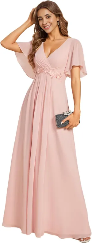 Ever-Pretty Women's Mother's Dress Chiffon V Neck A Line Appliques Waist Formal Dresses 01960