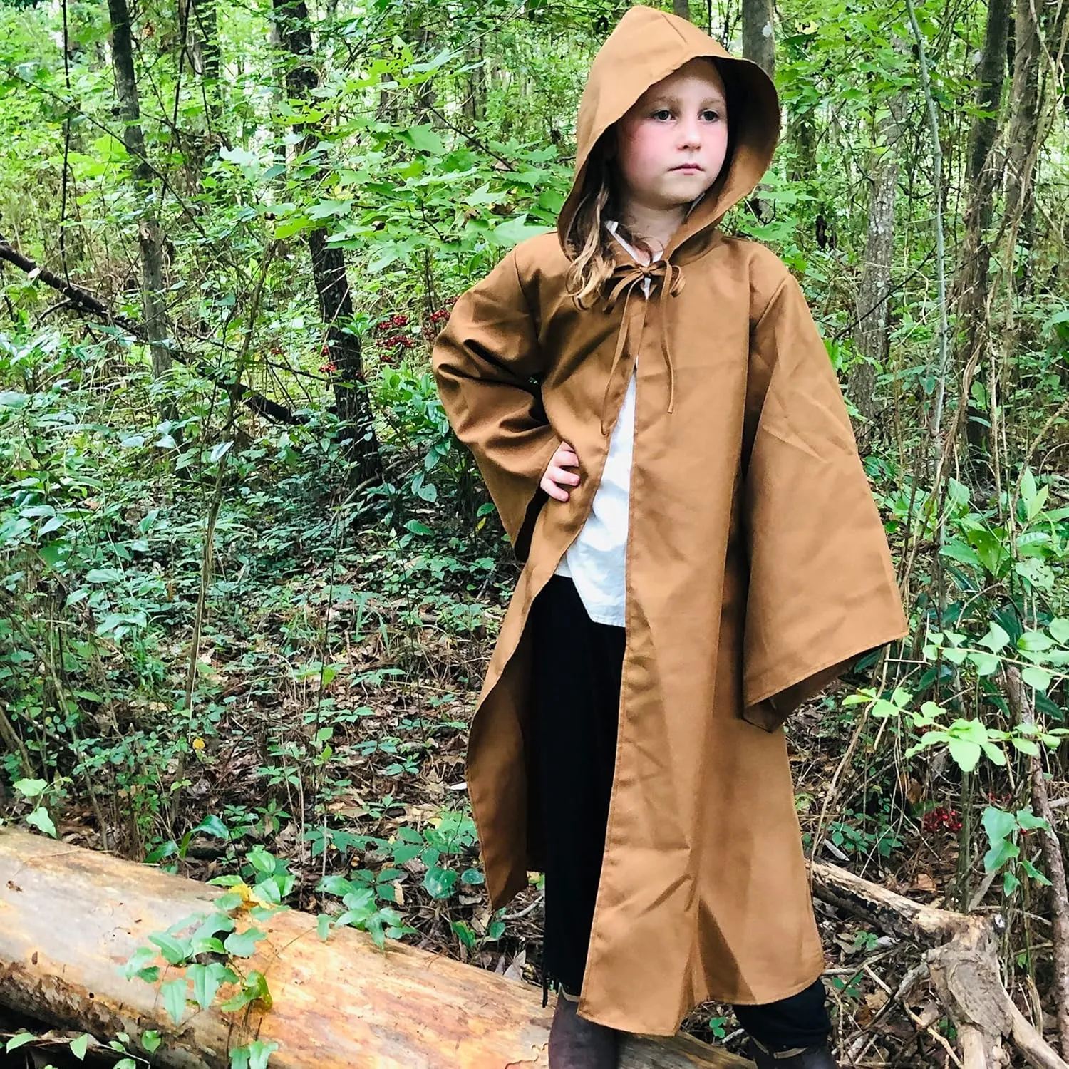 Everfan Kids Hooded Robe with Sleeves | Wizard, Jedi, Monk, Medieval Cosplay Cape, LARP Halloween Costume for Children