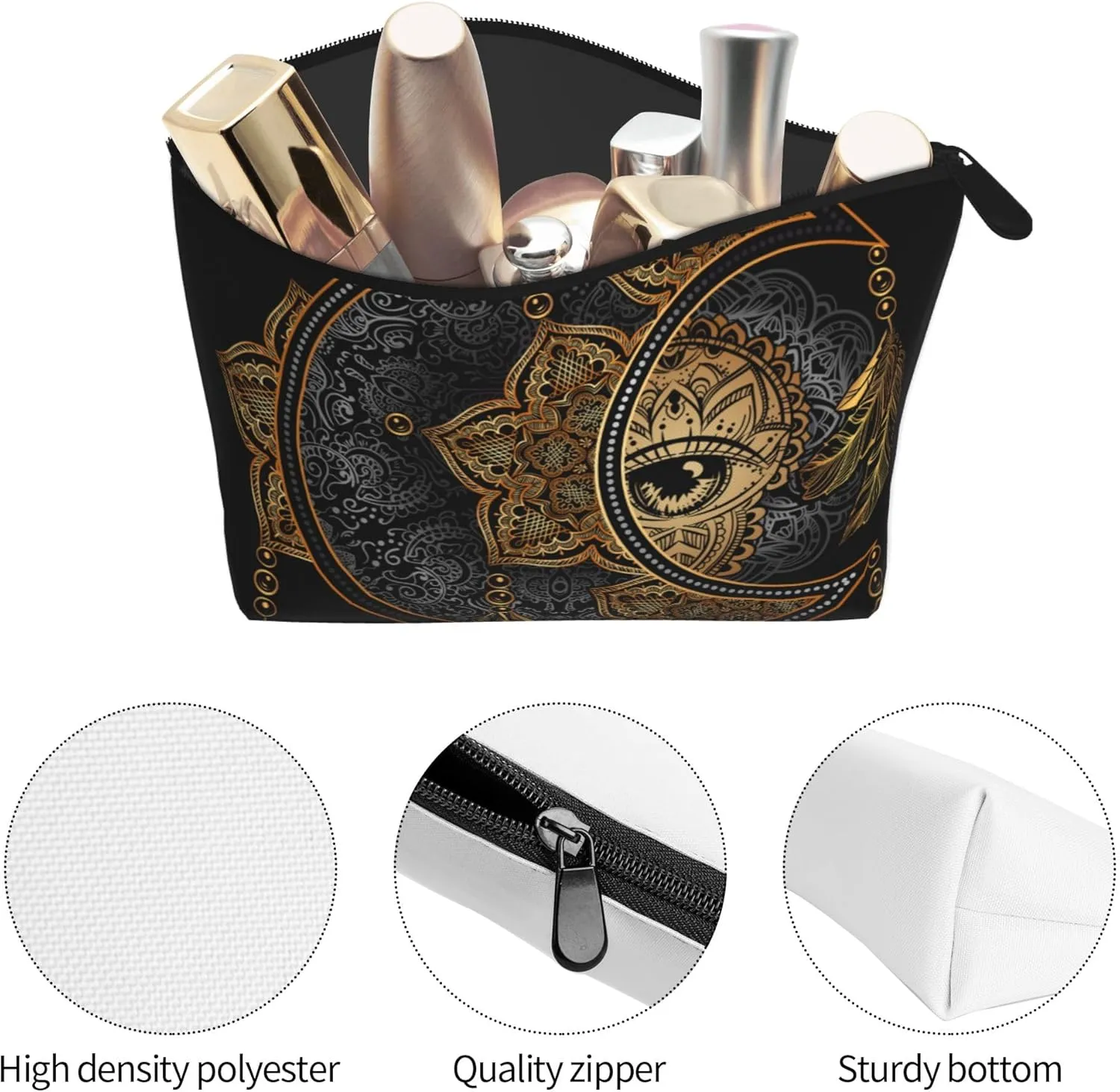 Fashion Cosmetic Storage Bag Compatible with Mandala Boho Moon Sun Dreamcatcher Small Pouch, Large Capacity for Makeup Pencil Cash, Waterproof Oxford Pouch for Women Men